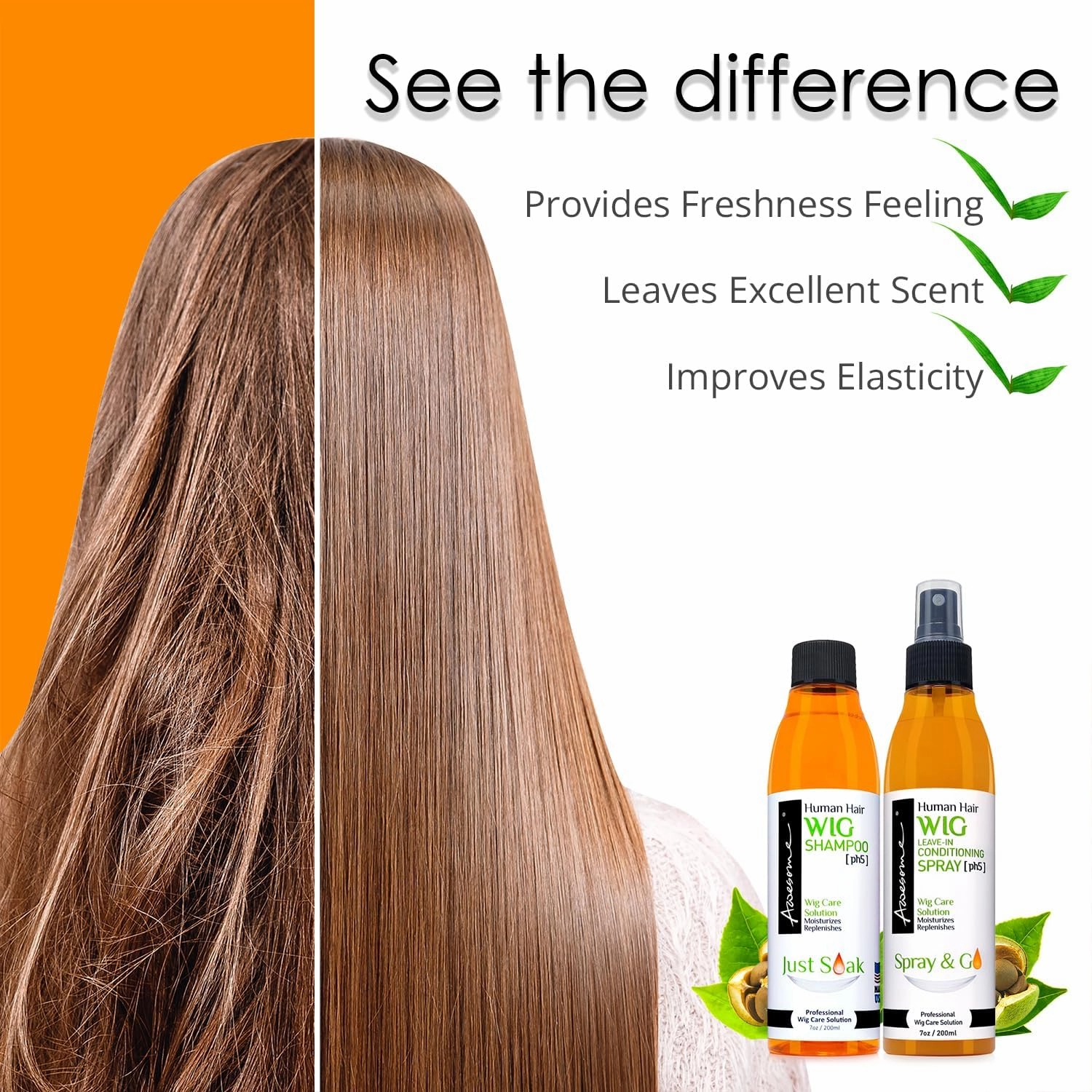 Awesome Human Hair Wig Care Set, Premium Shampoo & Leave in Conditioner, Detangles, Promotes Body & Volume, Silkiness & Shine, Easy Combing, 7 fl oz