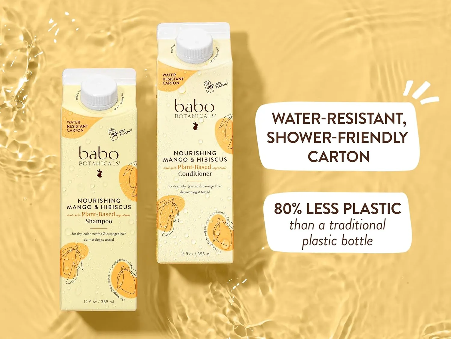 Babo Botanicals Nourishing Mango & Hibiscus Shampoo   Bundle with Conditioner- For Dry, Damaged, Color-Treated Hair – Moisturize & Soften - Passion Fruit Ferment for scalp