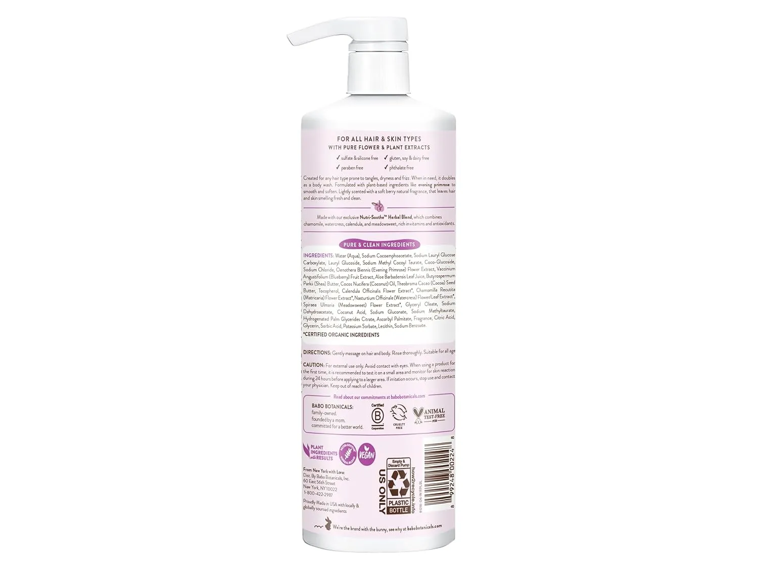 Babo Botanicals Smoothing Berry 2-in-1 Shampoo & Wash - Detangling & Nourishing - Eliminates Frizz & Prevents Static - Evening Primrose Oil - For all ages - Light Berry Fragrance- Vegan