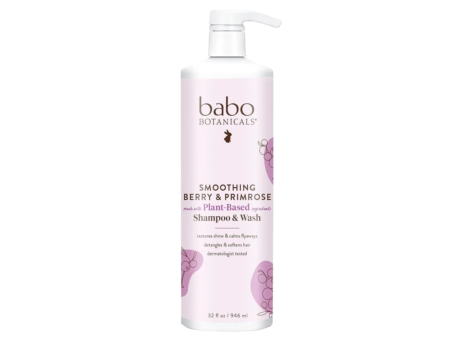 Babo Botanicals Smoothing Berry 2-in-1 Shampoo & Wash - Detangling & Nourishing - Eliminates Frizz & Prevents Static - Evening Primrose Oil - For all ages - Light Berry Fragrance- Vegan