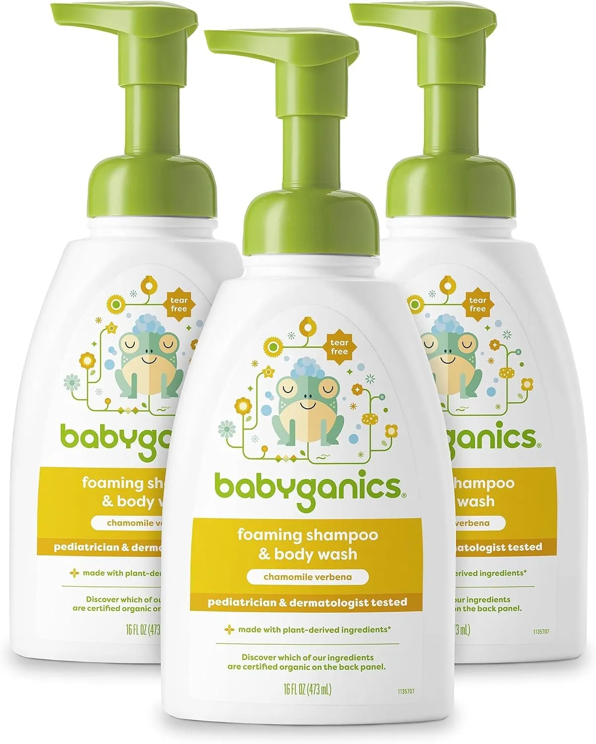 Babyganics Baby Shampoo   Body Wash Pump Bottle, Chamomile Verbena, 16oz, 3 Pack