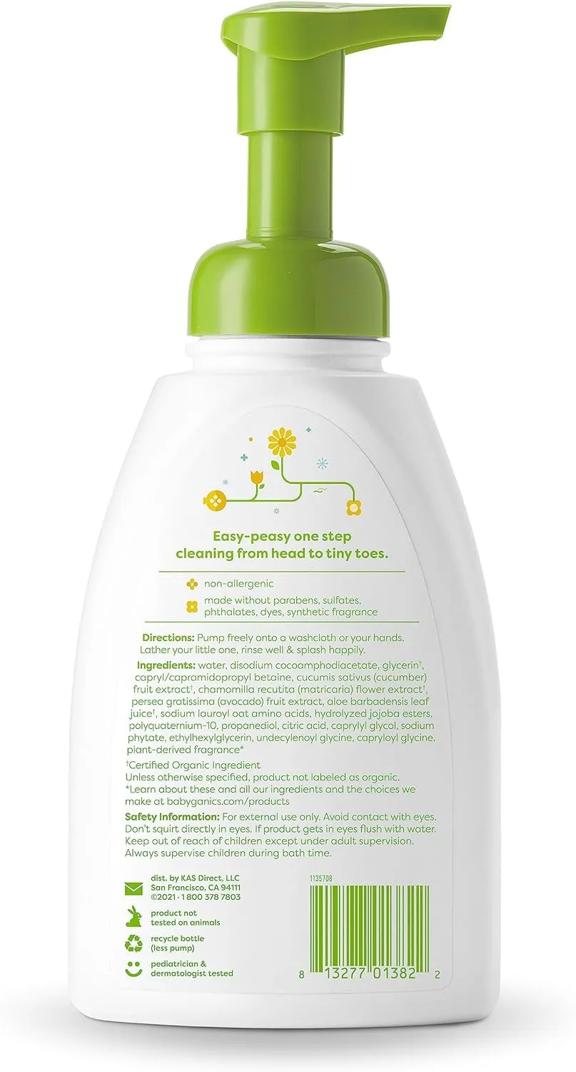 Babyganics Baby Shampoo   Body Wash Pump Bottle, Chamomile Verbena, 16oz, 3 Pack
