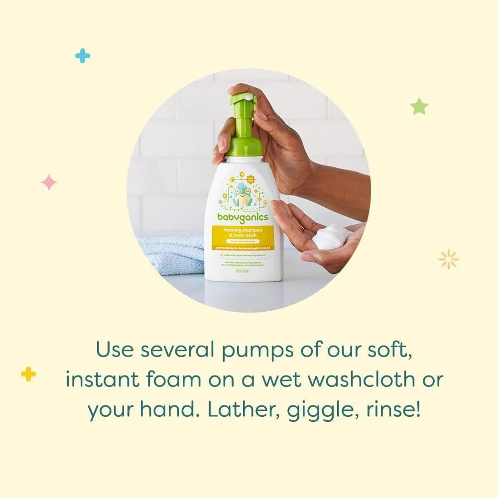 Babyganics Baby Shampoo   Body Wash Pump Bottle, Chamomile Verbena, 16oz, 3 Pack
