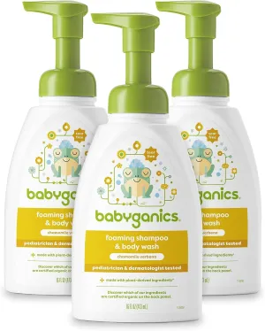 Babyganics Baby Shampoo   Body Wash Pump Bottle, Chamomile Verbena, 16oz, 3 Pack