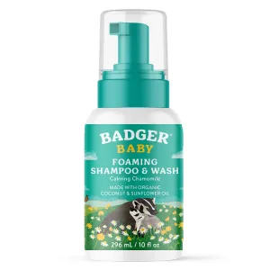 Badger Calming Chamomile Foaming Baby Shampoo and Body Wash, Organic Gentle Newborn or Toddler Soap, 10 fl oz