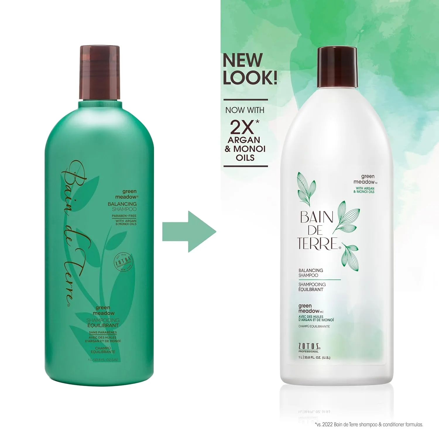 Bain de Terre Green Meadow Balancing Shampoo, Gentle Cleansing for Soft, Silky Hair with Argan & Monoi Oils, Paraben-Free, Color-Safe