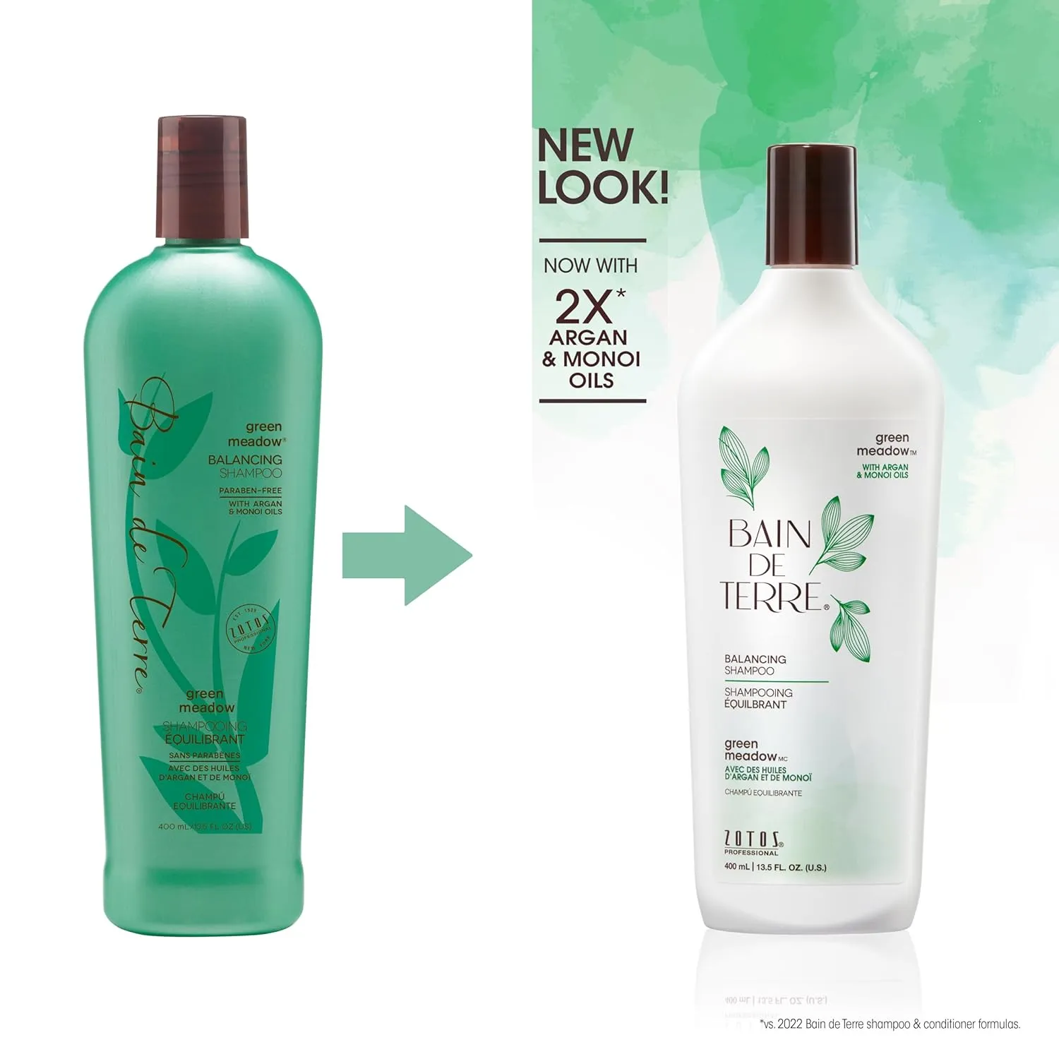 Bain de Terre Green Meadow Balancing Shampoo, Gentle Cleansing for Soft, Silky Hair with Argan & Monoi Oils, Paraben-Free, Color-Safe