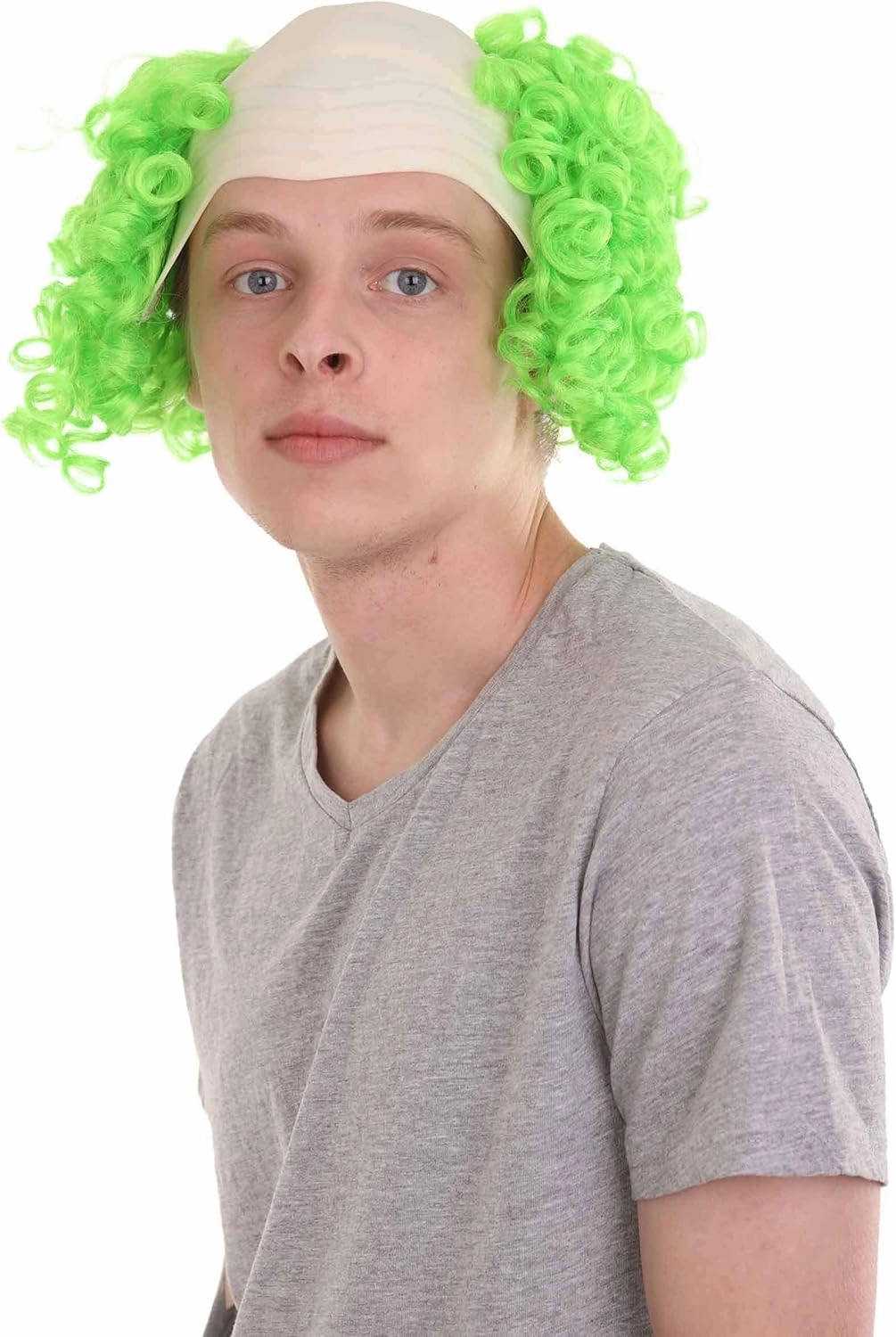 Bald Clown Curly Halloween Wig, Multiple Color Options (White, Purple, Green, Yellow, Pink, Blue) One Size