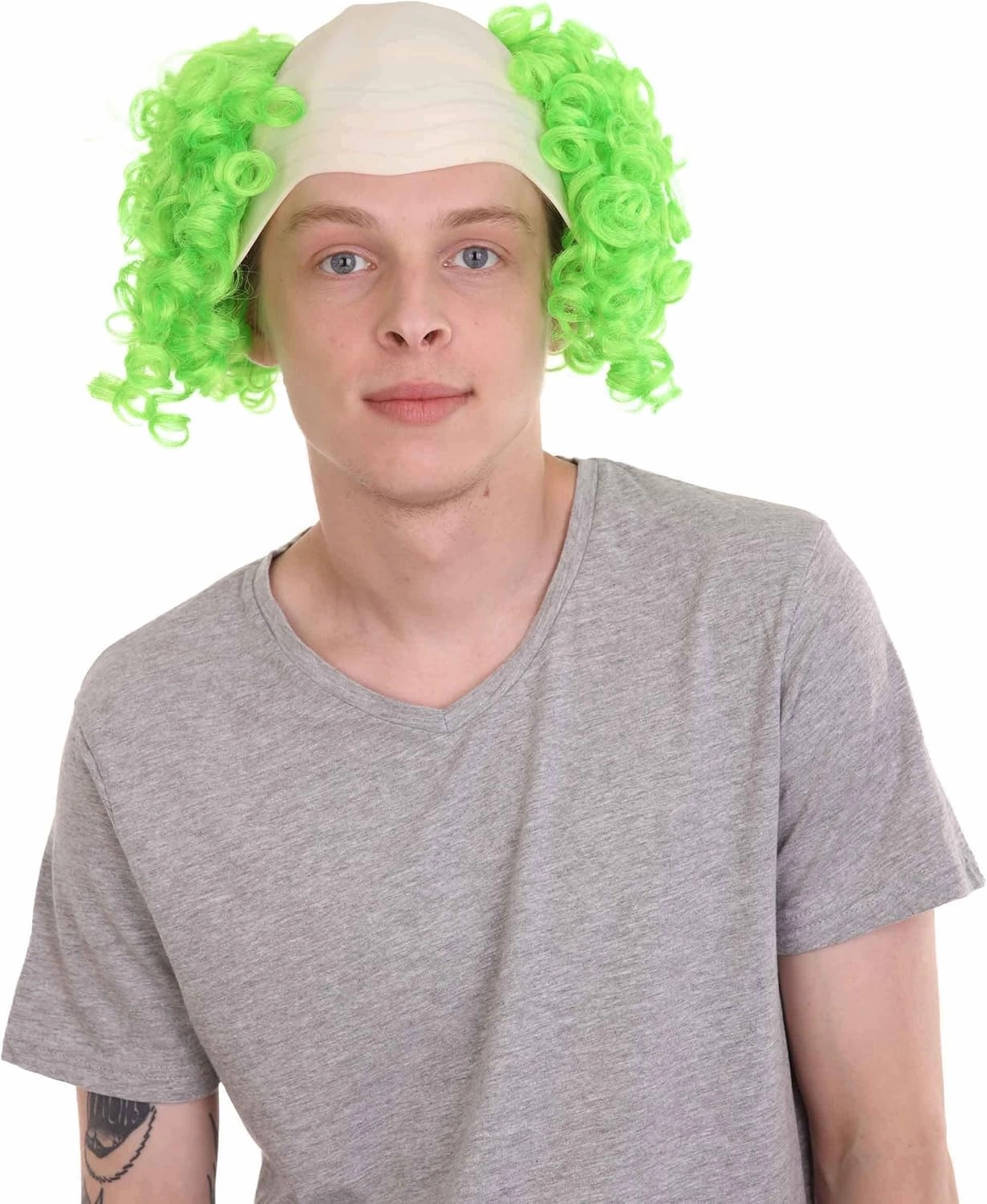 Bald Clown Curly Halloween Wig, Multiple Color Options (White, Purple, Green, Yellow, Pink, Blue) One Size