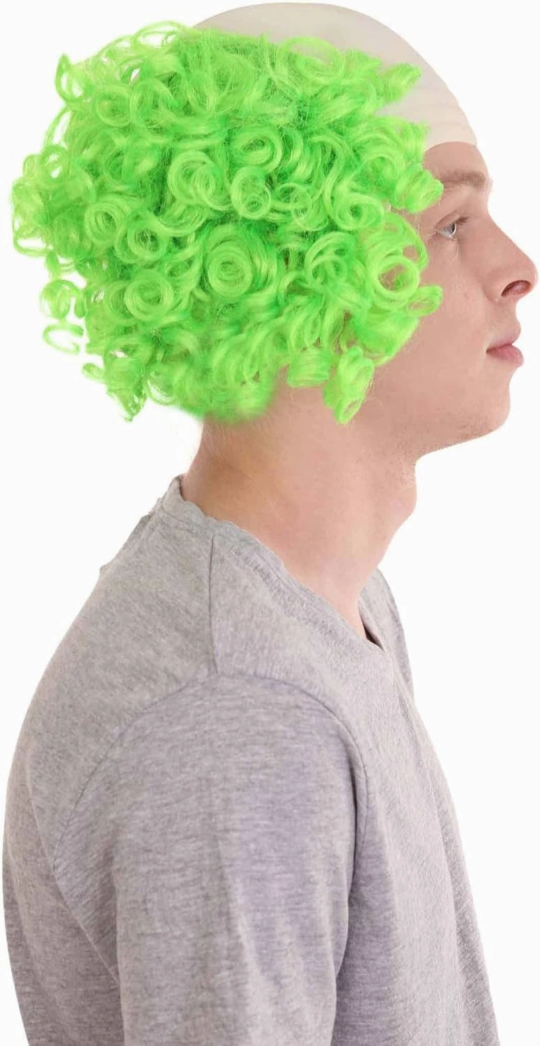 Bald Clown Curly Halloween Wig, Multiple Color Options (White, Purple, Green, Yellow, Pink, Blue) One Size