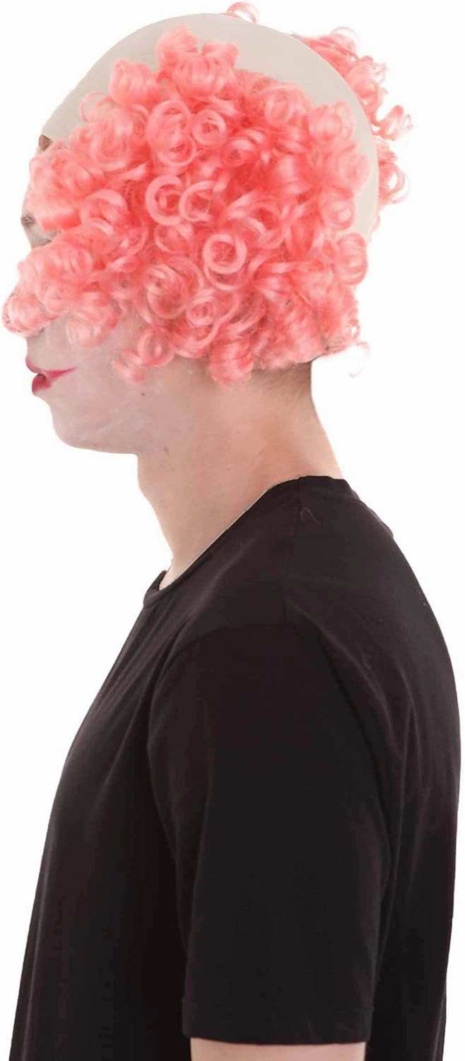 Bald Clown Curly Halloween Wig, Multiple Color Options (White, Purple, Green, Yellow, Pink, Blue) One Size