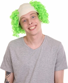 Bald Clown Curly Halloween Wig, Multiple Color Options (White, Purple, Green, Yellow, Pink, Blue) One Size