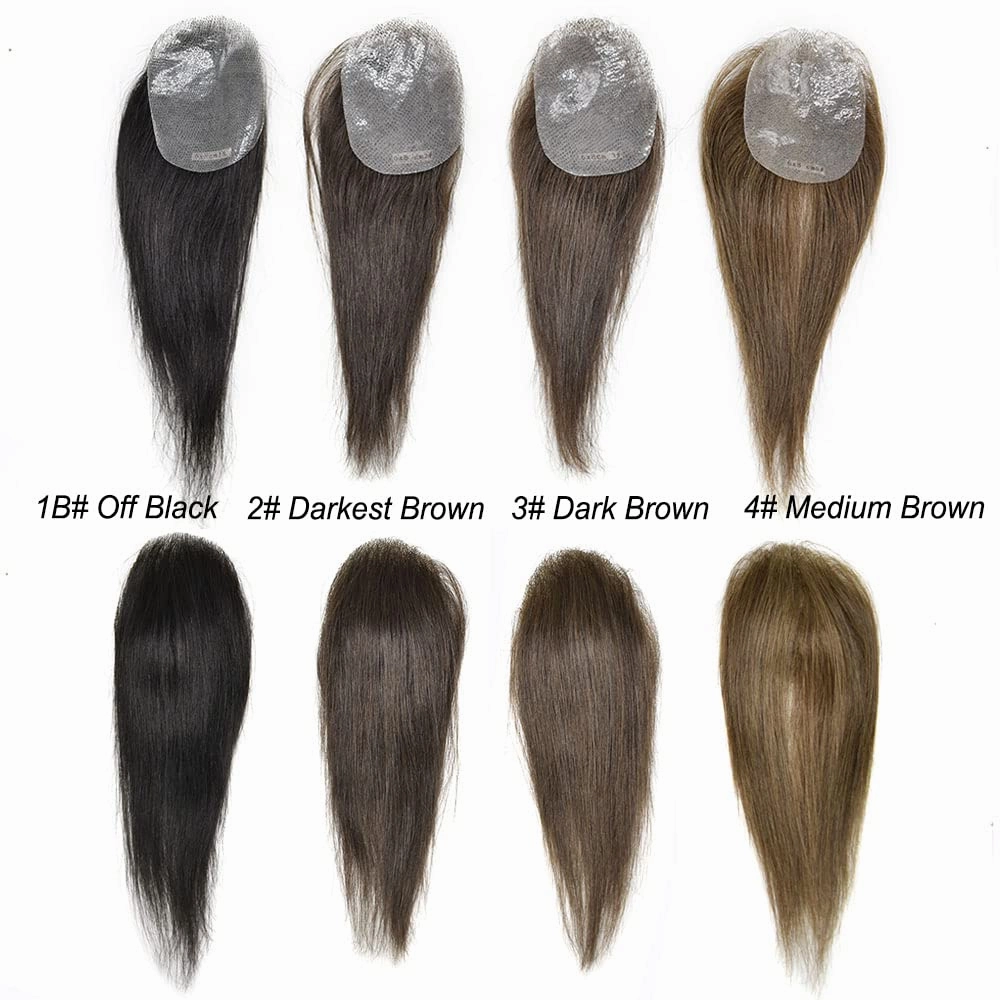 Bald Spot Hair Patch Toupee for Women Men Full Skin Base Human Hair Patch for Bald Spot Non-Surgical V-Looped Hair Replacement Black Brown Hairpiece 14" #1B Off Black-100% density