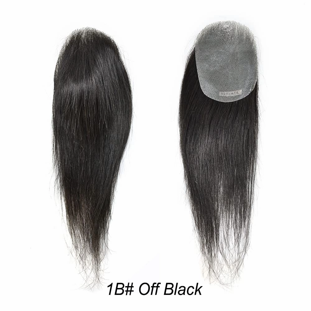 Bald Spot Hair Patch Toupee for Women Men Full Skin Base Human Hair Patch for Bald Spot Non-Surgical V-Looped Hair Replacement Black Brown Hairpiece 14" #1B Off Black-100% density