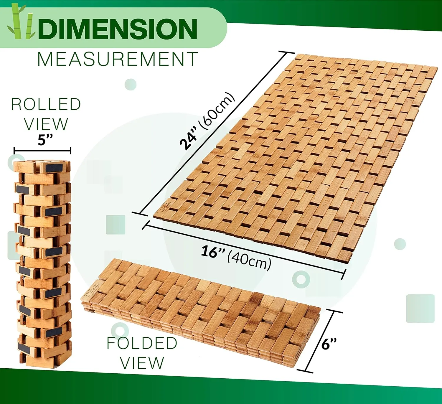 Bamboo Bath Mat for Bathroom - [24 x 16 x 0.4 Inches] Foldable Wooden Bathmat - Sauna Spa Tub Steps and Floor Accessories
