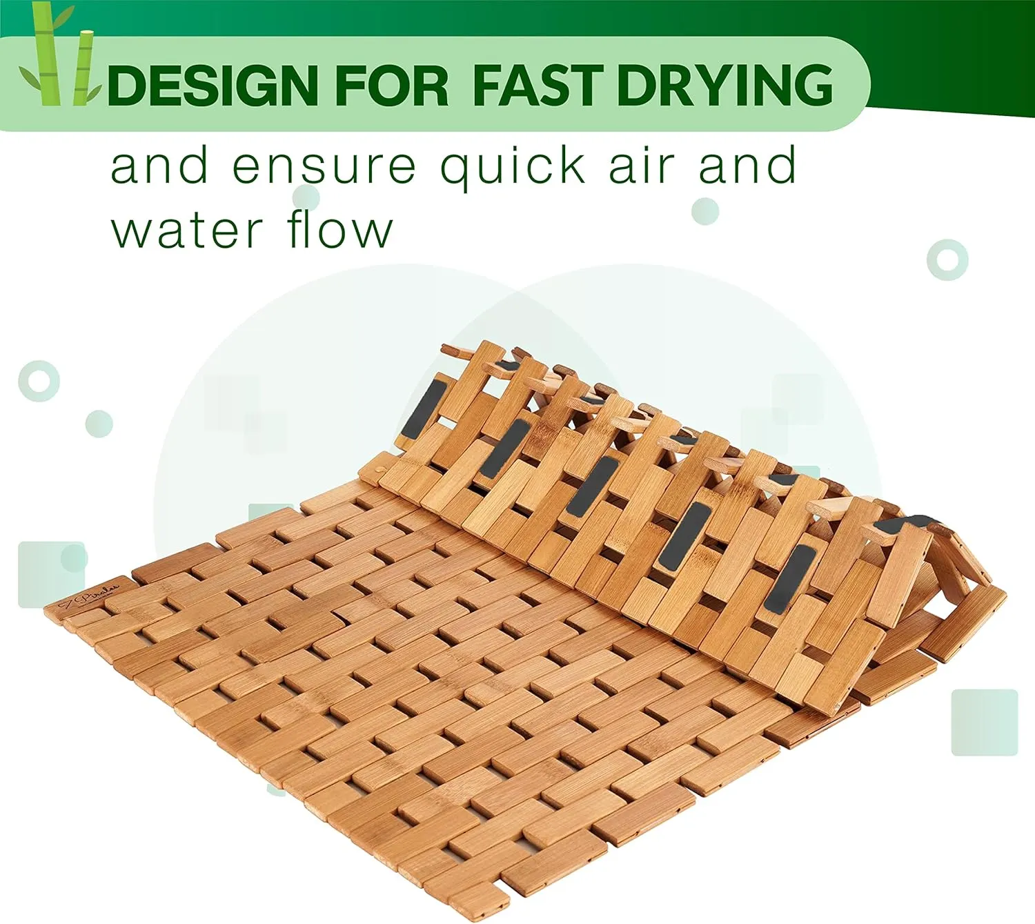 Bamboo Bath Mat for Bathroom - [24 x 16 x 0.4 Inches] Foldable Wooden Bathmat - Sauna Spa Tub Steps and Floor Accessories