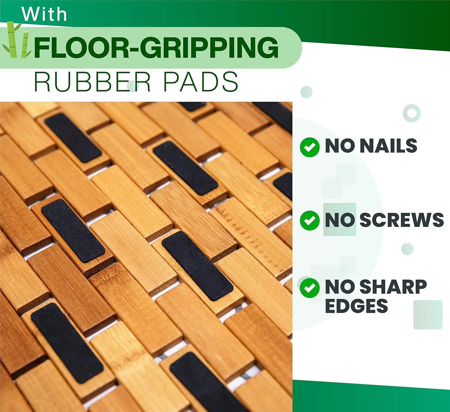 Bamboo Bath Mat for Bathroom - Large, 34 x 18 x 0.4 Inches [LxWxH] Foldable Wood Bathmat, Accessories and Decor for Bathroom Sauna Spa Tub and Door Area - Underlay for Rugs