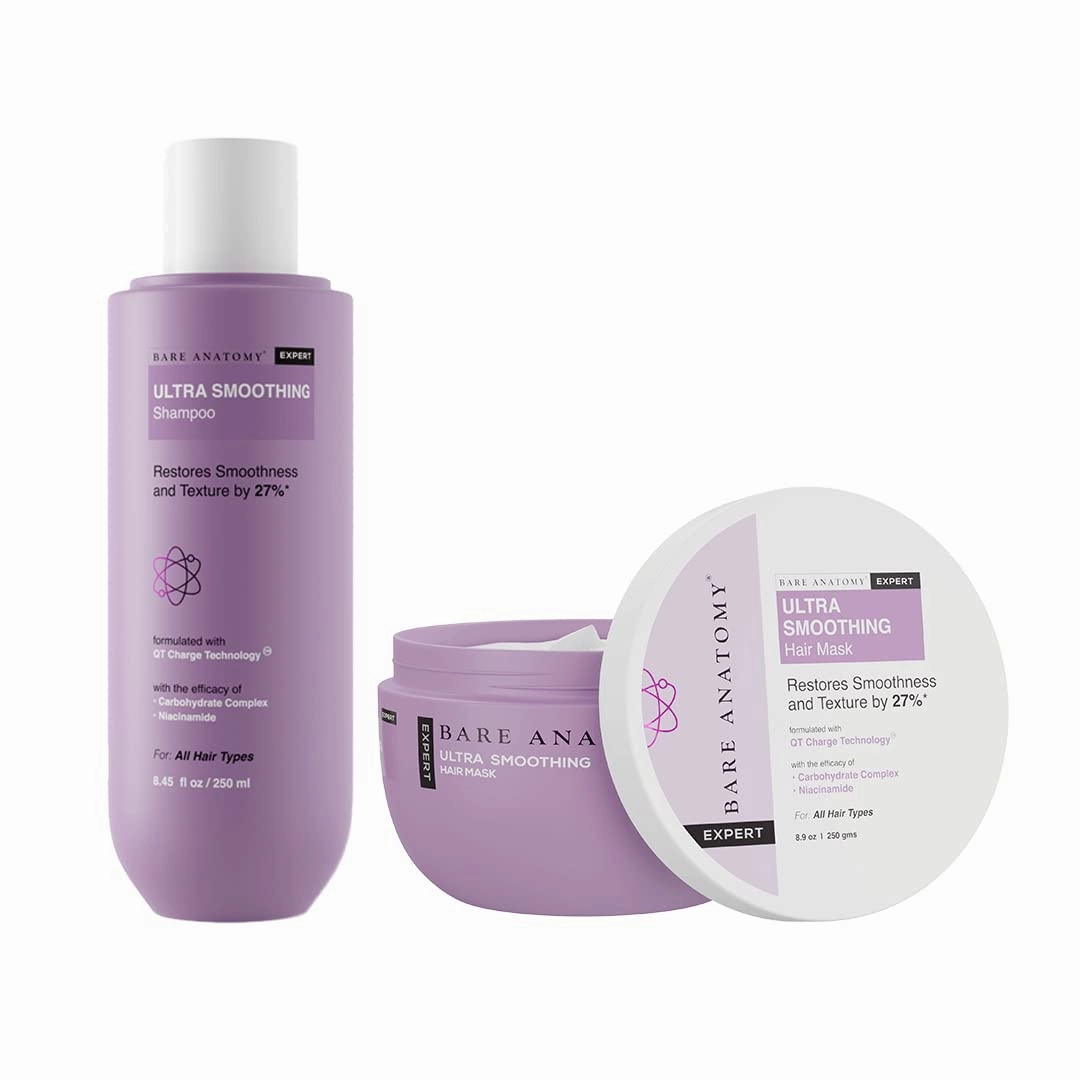Bare Anatomy Ultra Smoothing Shampoo and Hair Mask Kit | Carbohydrate Complex & Niacinamide | Dry & Frizzy Hair | Paraben & Sulphate Free | Women & Men | 250ml   250g