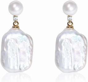 Baroque Freshwater Pearl Sterling Silver Drop/Stud Earrings for Women's Birthday Gift