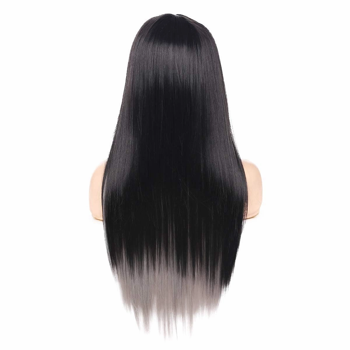 Baruisi Long Black Grey Wig Silky Straight Synthetic Heat Resistant Side Bangs Halloween Costume Hair Wigs for Women