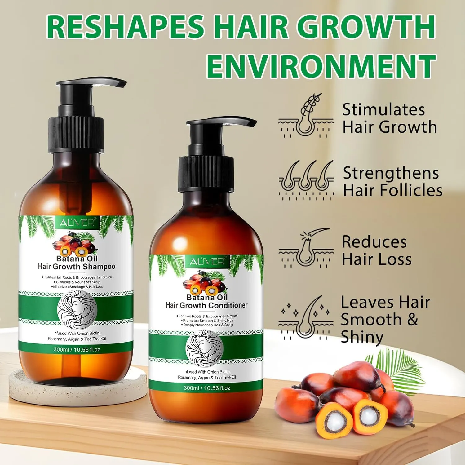Batana Oil Hair Growth Shampoo and Conditioner Set - Herbal Shampoo and Conditioner for Thinning Hair for Women & Men Hair Loss, Hair Thickening Product for Hair Care