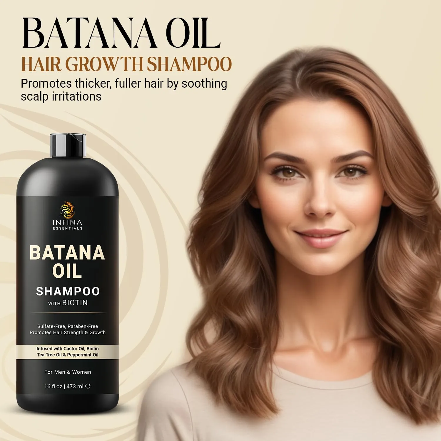 Batana Oil Shampoo with Biotin & Tea Tree Oil - Hair Growth & Thickening Shampoo for Men & Women - Sulfate Free, Promotes Hair Strength & Hydration, 16 fl oz