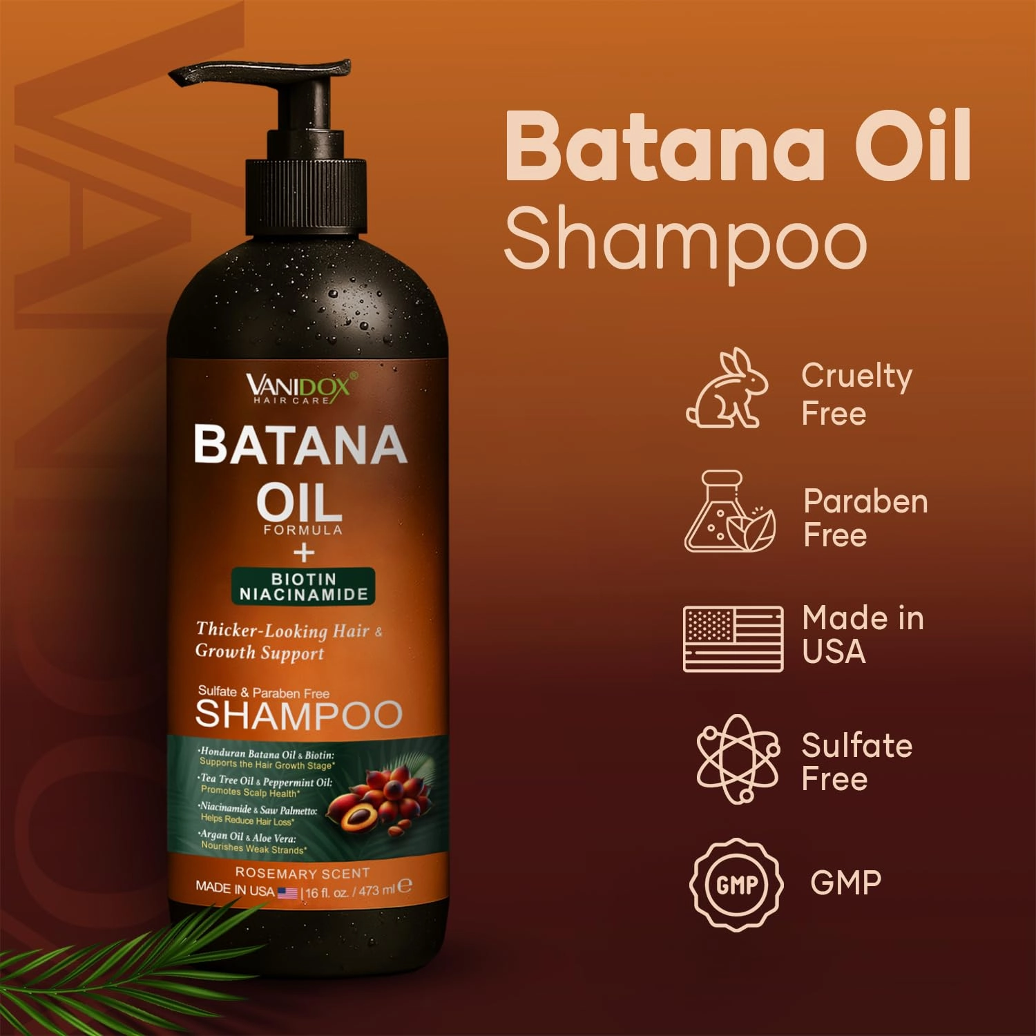 Batana Oil Shampoo – Biotin & Niacinamide Enriched – Sulfate-Free, Paraben-Free – Moisturizing & Strengthening Hair Cleanser for All Hair Types – 16 fl oz
