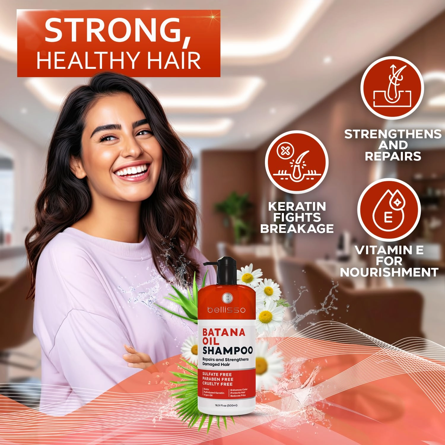 Batana Oil Shampoo - Volumizing Salon Formula for Thinning and Fine Hair Women and Men - Sulfate and Paraben Free - Thickening Volume Boost for a Thicker, Fuller Feeling - With Moroccan Argan Oil