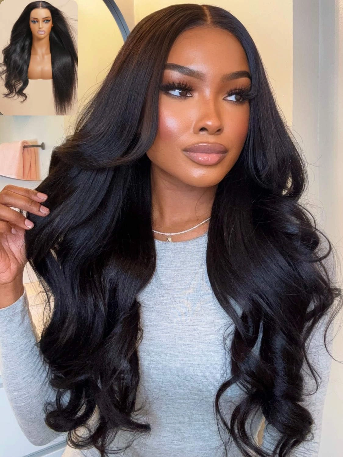 Beauty Forever Bye Bye Knots Put on and Go Glueless Yaki Straight Wig 7x5 Pre-Cut Lace Closure Easy to Wear Kinky Human Hair Beginners Wig for Women Pre Plucked 150% Density Natural Color 26 Inch