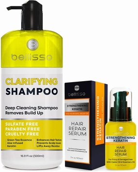 BELISSO Clarifying Shampoo for Women and Men and Keratin Hair Serum