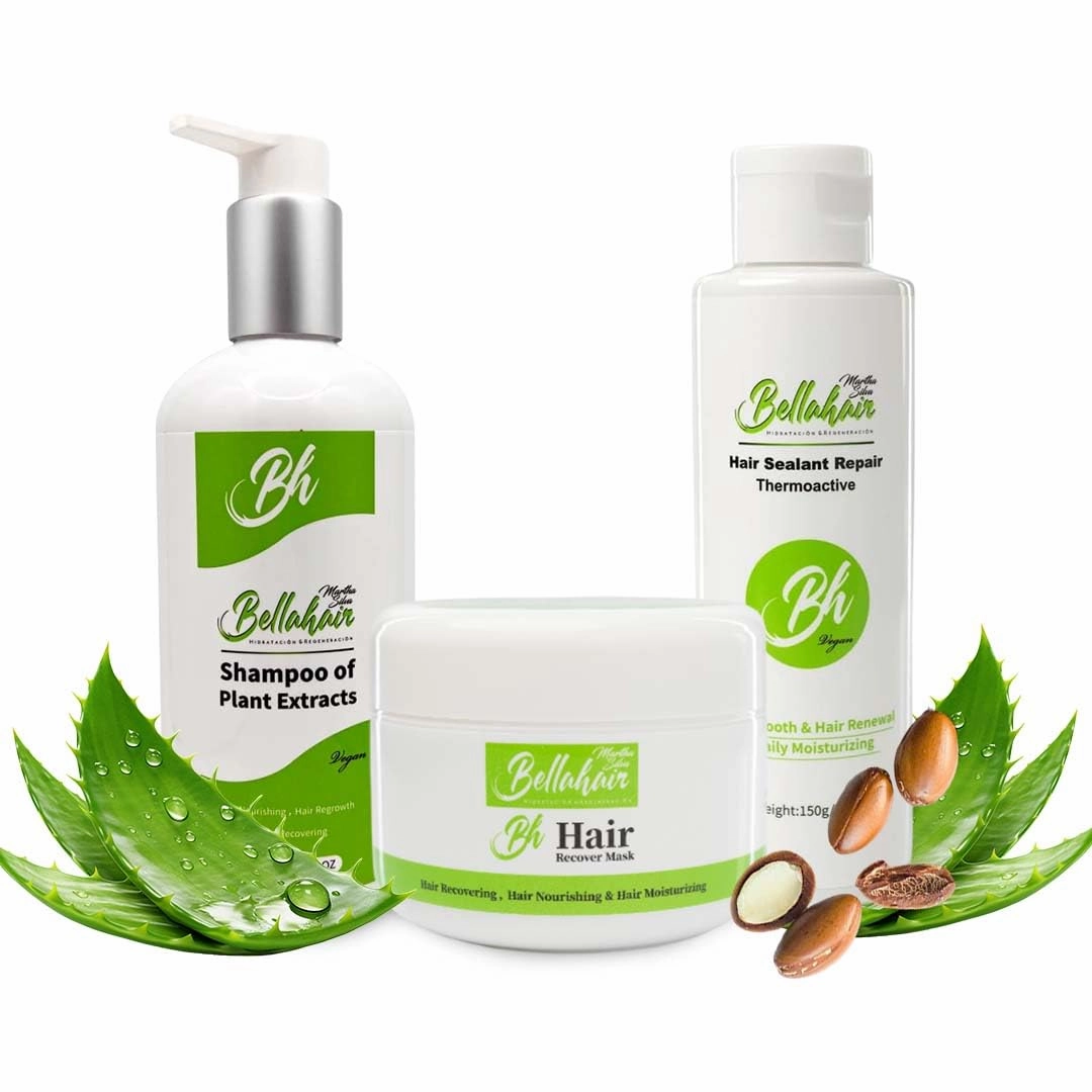 BellaHair Hair Care Bundle – Hydrating Mask, Thermal Sealant & Sulfate-Free Shampoo – Organic Repair & Protection Set for Dry, Damaged or Treated Hair