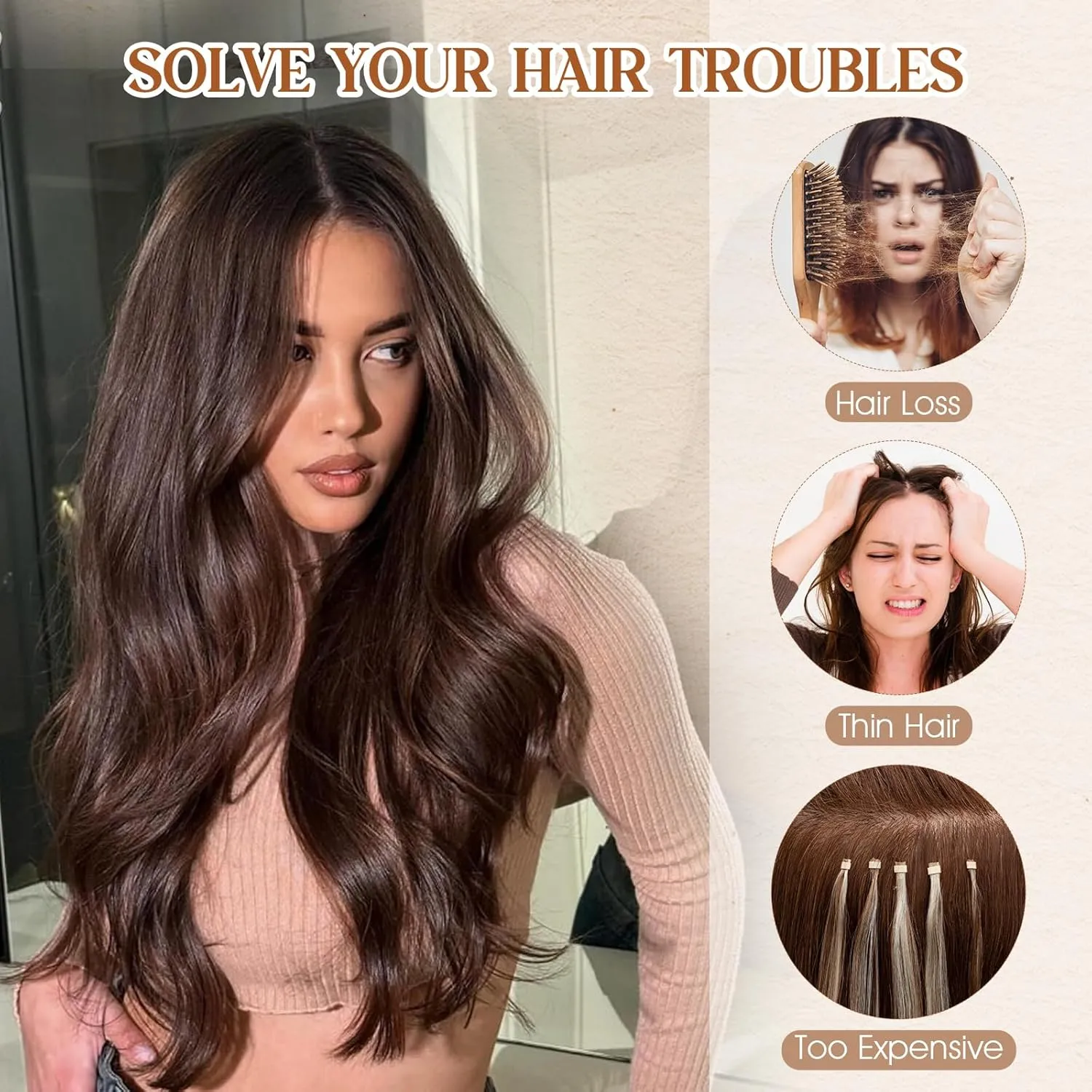 Benehair Halo Hair Extensions Real Human Hair 16 Inch Invisible Wire Hair Extensions with Fish Line Dark Brown Halo Hair Extension 100% Human Hair Halo Extensions 65g #2