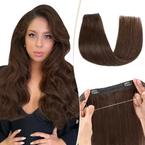 Benehair Halo Hair Extensions Real Human Hair 16 Inch Invisible Wire Hair Extensions with Fish Line Dark Brown Halo Hair Extension 100% Human Hair Halo Extensions 65g #2
