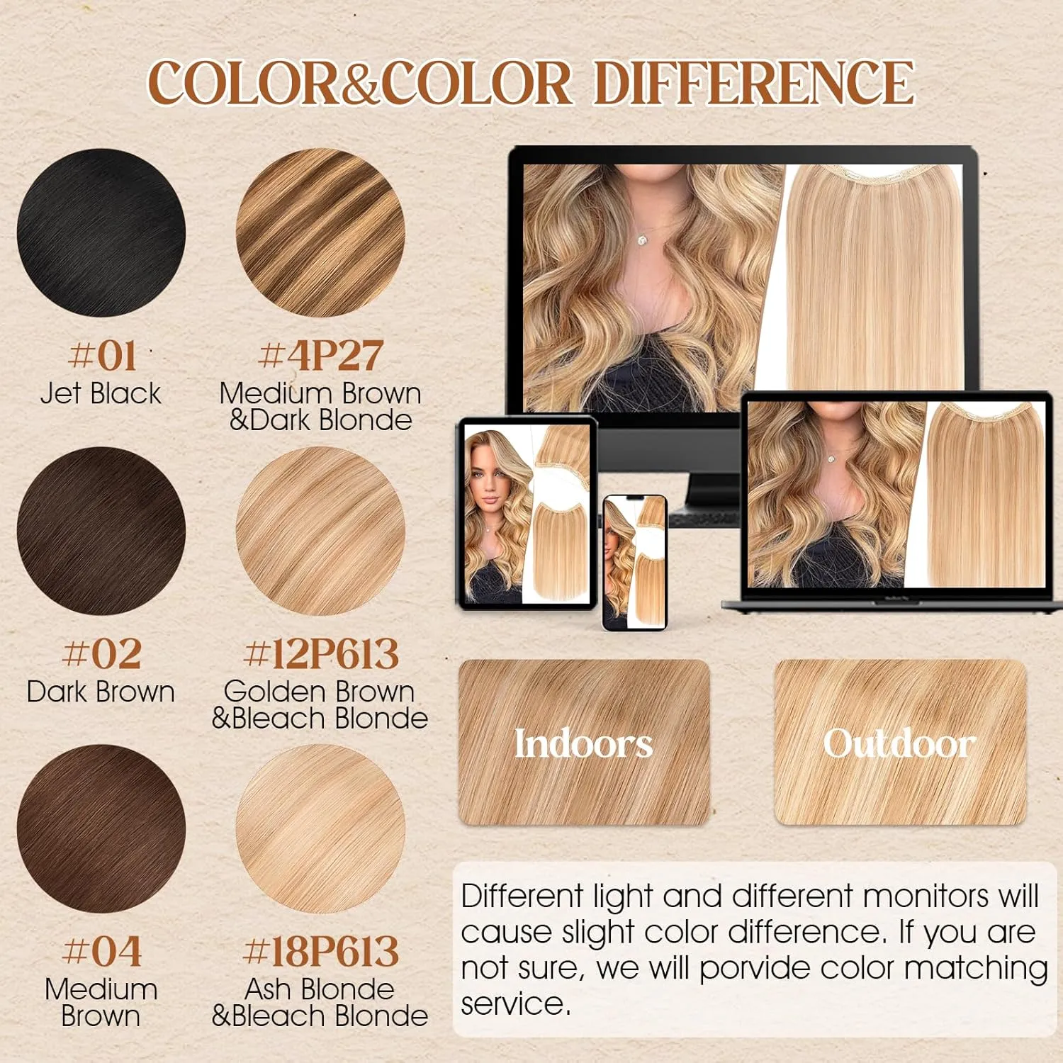 Benehair Halo Hair Extensions Real Human Hair 16 Inch Invisible Wire Hair Extensions with Fish Line Dark Brown Halo Hair Extension 100% Human Hair Halo Extensions 65g #2