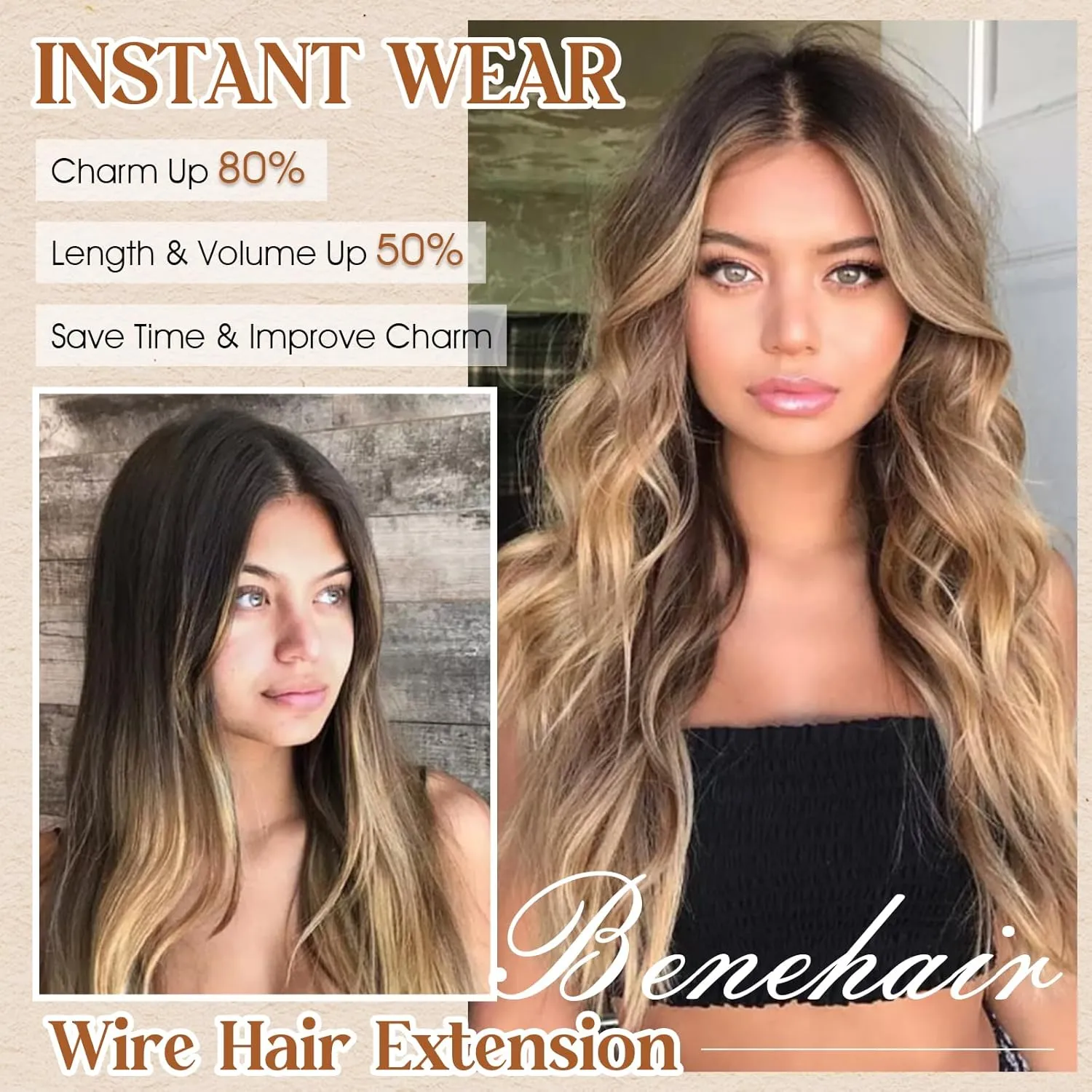 Benehair Halo Hair Extensions Real Human Hair 16 Inch Invisible Wire Hair Extensions with Fish Line Dark Brown Halo Hair Extension 100% Human Hair Halo Extensions 65g #2
