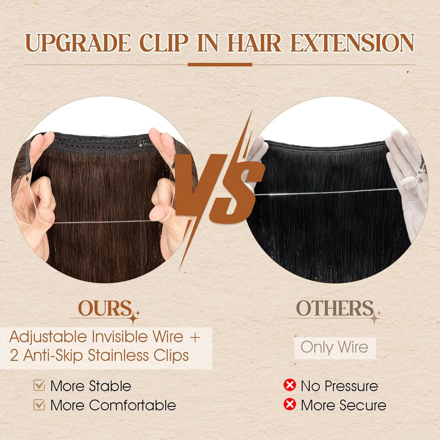 Benehair Halo Hair Extensions Real Human Hair 16 Inch Invisible Wire Hair Extensions with Fish Line Dark Brown Halo Hair Extension 100% Human Hair Halo Extensions 65g #2