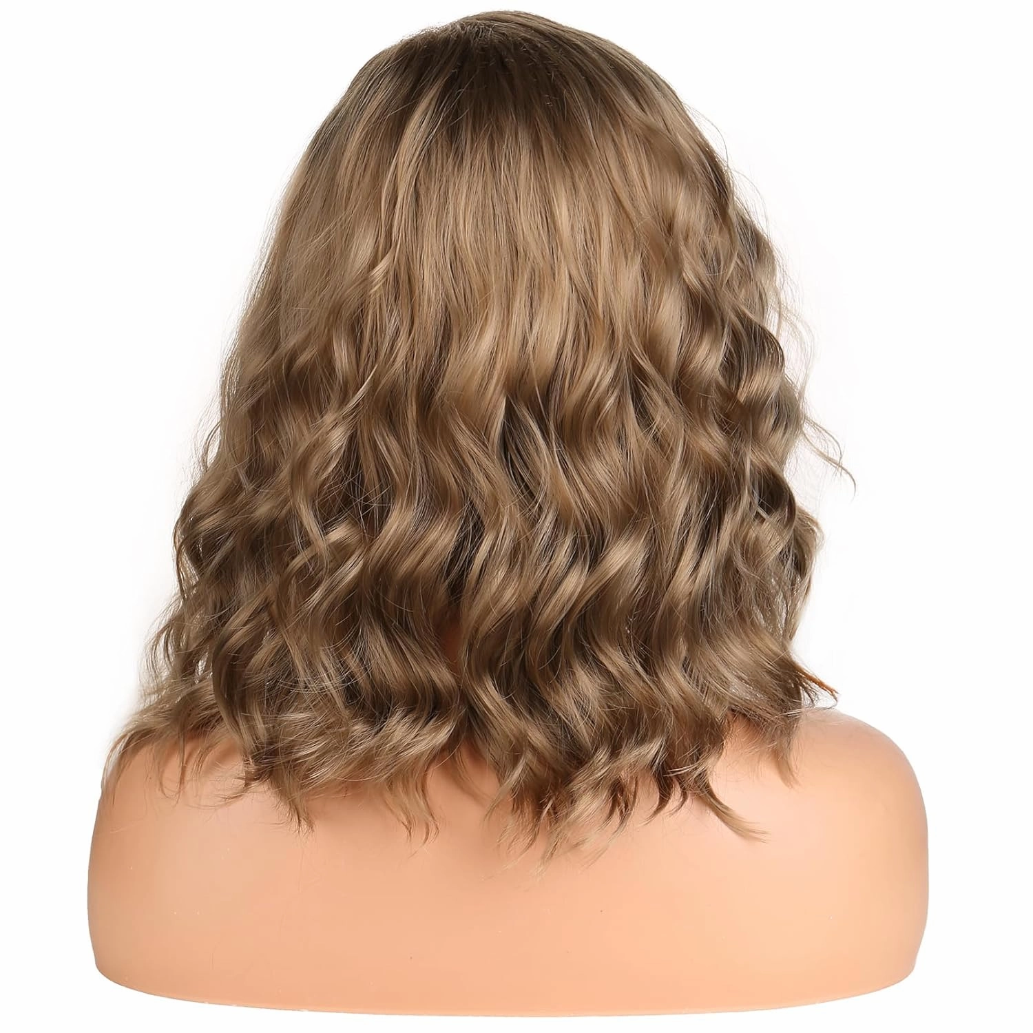 BERON Ash Blonde Side Part Short Curly Wave Wig for Women Girls Blond Shoulder Length Wavy Heat Resistant Synthetic Wigs Cosplay Party or Daily Use