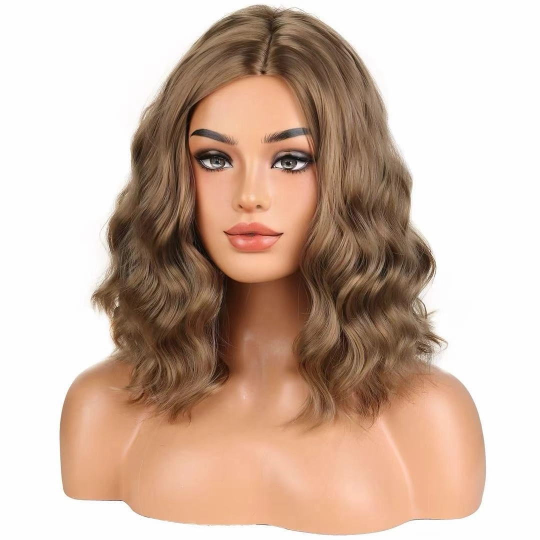 BERON Ash Blonde Side Part Short Curly Wave Wig for Women Girls Blond Shoulder Length Wavy Heat Resistant Synthetic Wigs Cosplay Party or Daily Use