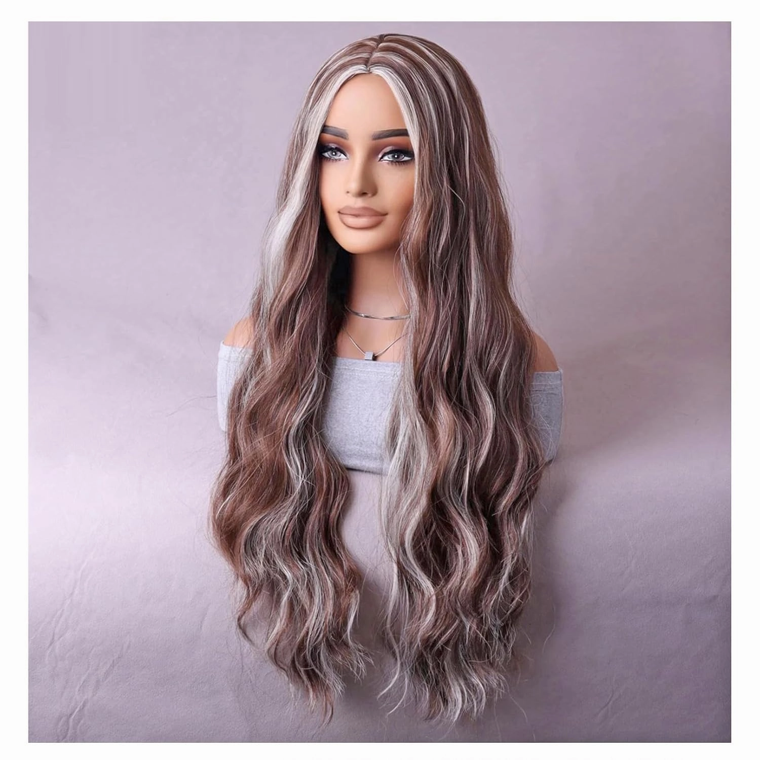 BERON Blonde Brown Wigs Long Wavy Wig for Women Curly Highlights Color Heat Resistant Synthetic Hair Wigs for Cosplay Party Daily or Use