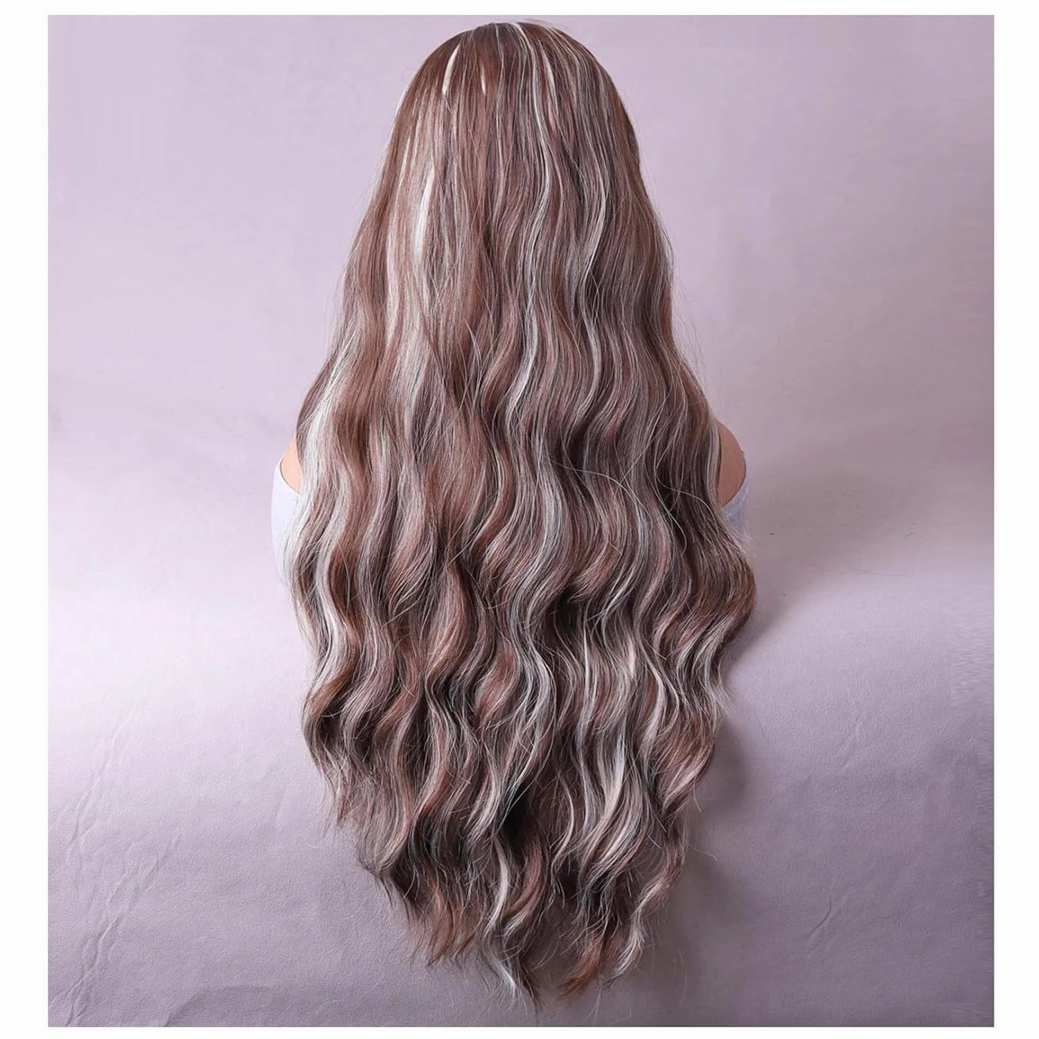 BERON Blonde Brown Wigs Long Wavy Wig for Women Curly Highlights Color Heat Resistant Synthetic Hair Wigs for Cosplay Party Daily or Use