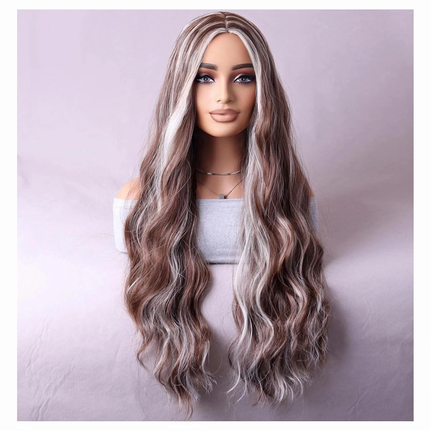 BERON Blonde Brown Wigs Long Wavy Wig for Women Curly Highlights Color Heat Resistant Synthetic Hair Wigs for Cosplay Party Daily or Use