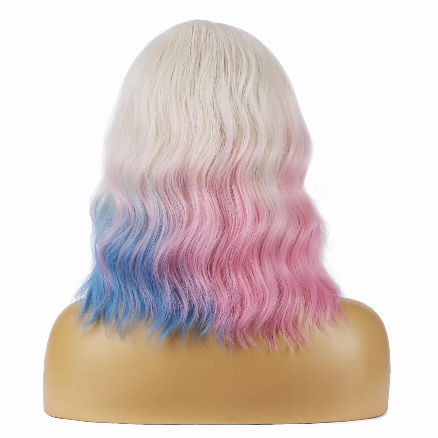 BERON Blonde Ombre Pink Blue Wigs Short Curly Bob Wig for Women Ombre Color Wavy Synthetic Hair Wigs Daily Use