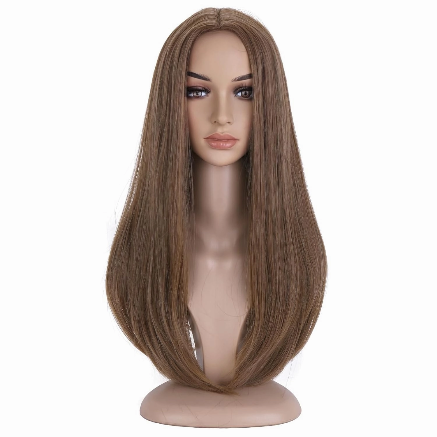 BERON Brown Long Straigh Middle Part Wig for Women Girls Natural Looking Heat Resistant Synthetic Wigs Cosplay Costume Party Daily Wig
