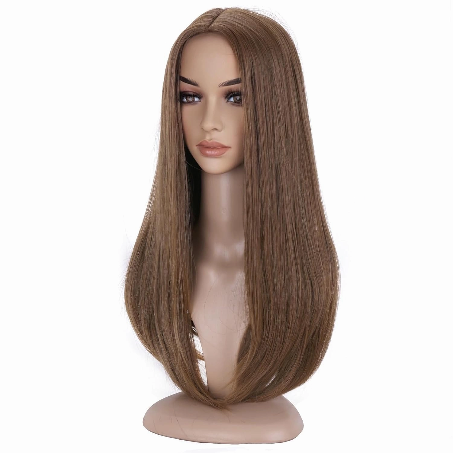 BERON Brown Long Straigh Middle Part Wig for Women Girls Natural Looking Heat Resistant Synthetic Wigs Cosplay Costume Party Daily Wig
