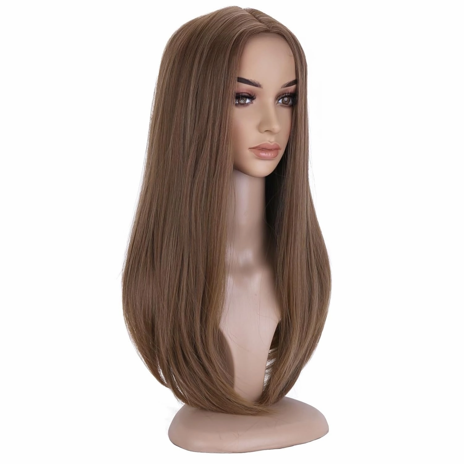 BERON Brown Long Straigh Middle Part Wig for Women Girls Natural Looking Heat Resistant Synthetic Wigs Cosplay Costume Party Daily Wig