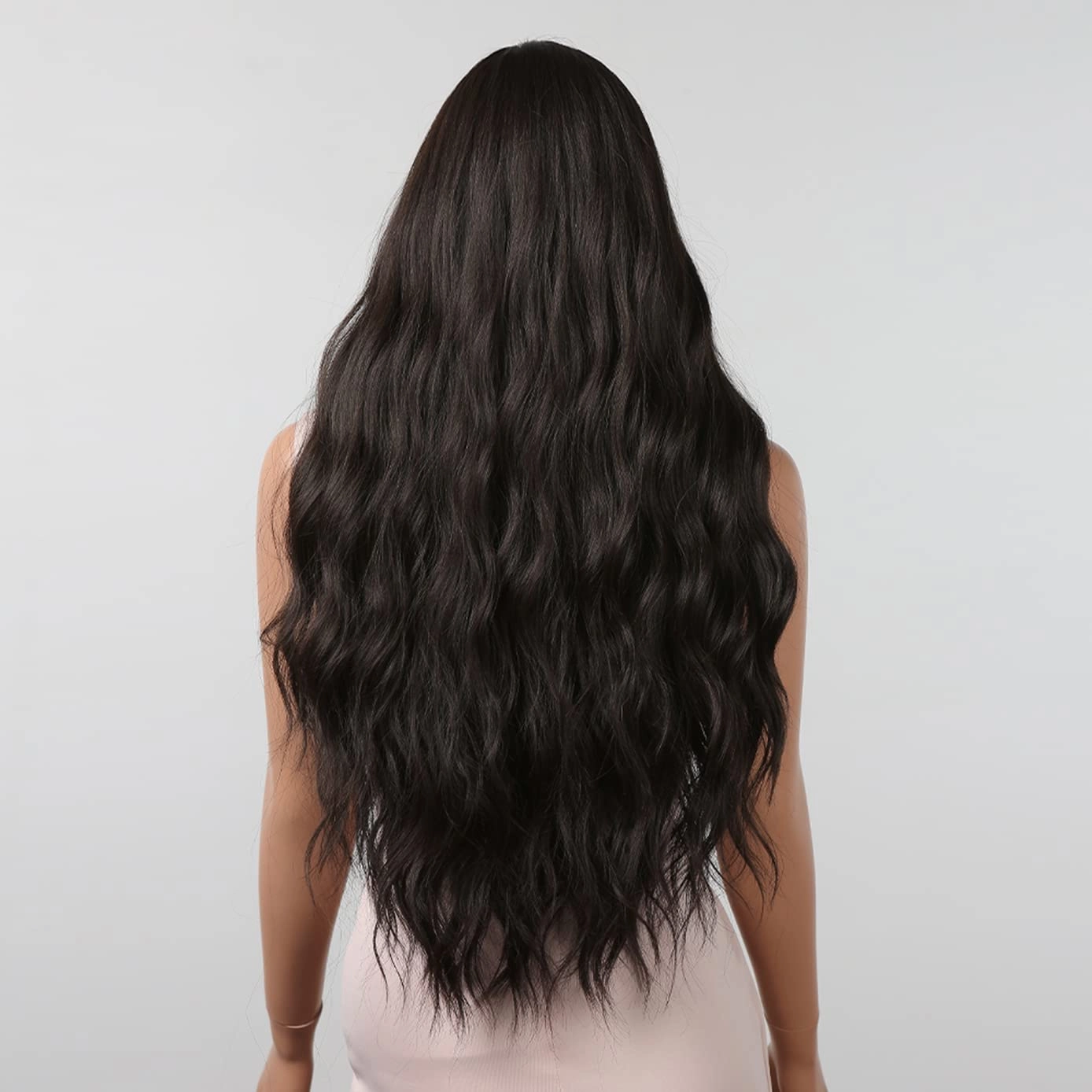 BERON Brown Long Wigs Women Wavy Wig with Bangs 28 Inches Curly Synthetic Wigs for Cosplay Party Wigs Wig Cap Included