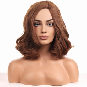 BERON Brown Wigs for Womens Short Curly Wavy Wig Girls Light Brown Side Part Wigs Shoulder Length Heat Resistant Synthetic Daily or Cosplay Party Used Wigs