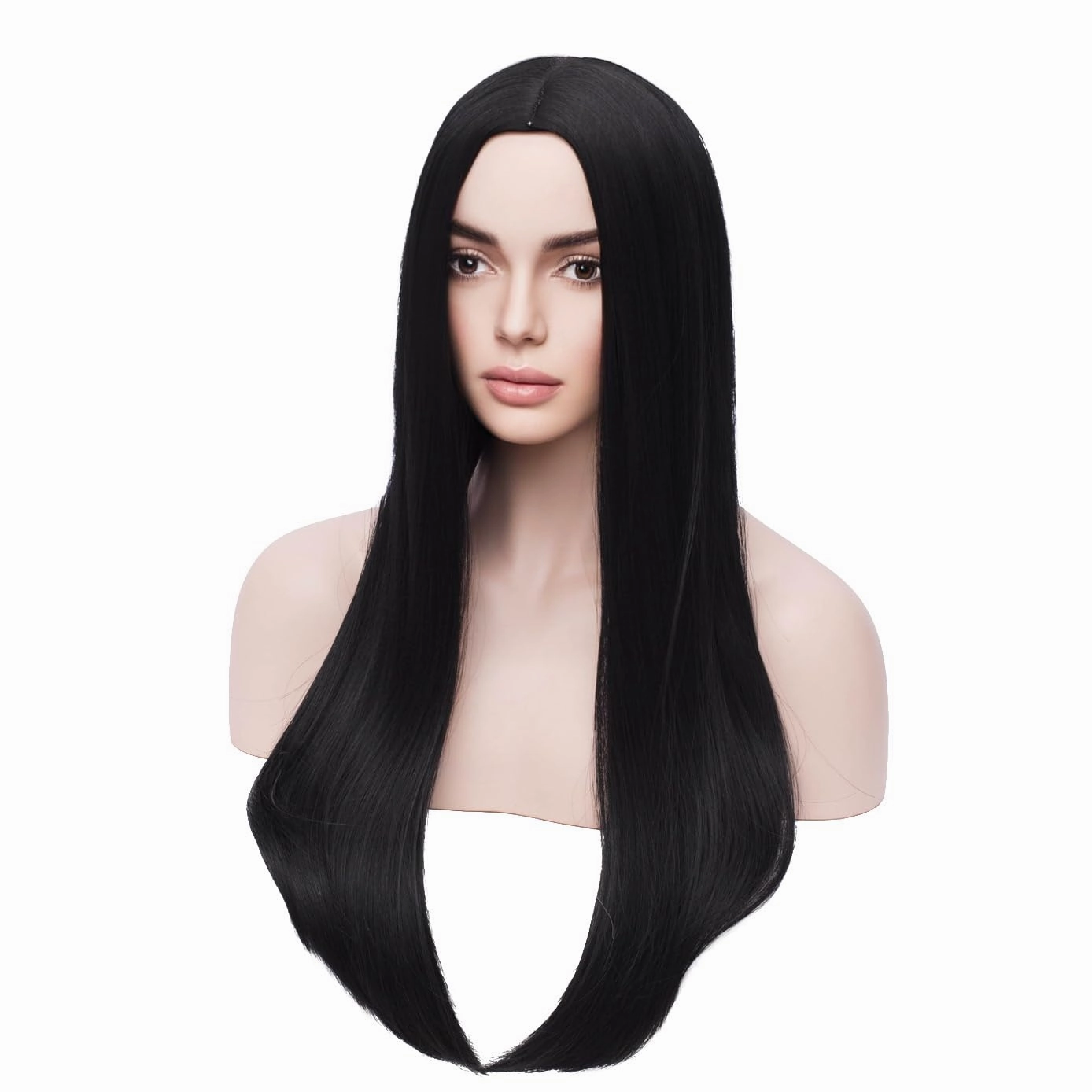 BERON Long Straight Black Wig Women Girls Costume Wig for Halloween Cosplay Party Daily Use Wig Cap Included (Black)