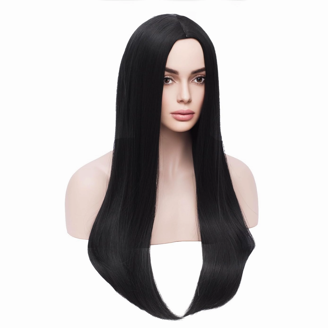 BERON Long Straight Black Wig Women Girls Costume Wig for Halloween Cosplay Party Daily Use Wig Cap Included (Black)