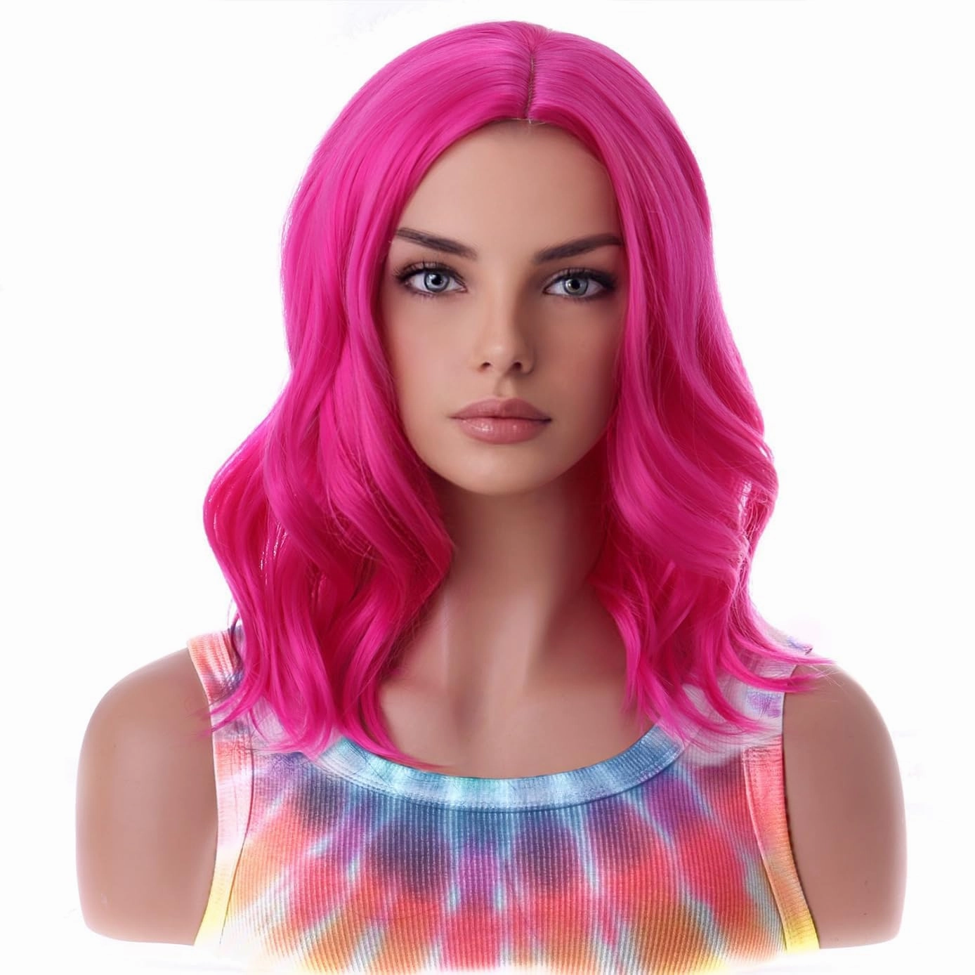 BERON Pink Womens Wig Short Curly Wavy Bob Hair Wig for Girls Side Part Hot Pink Heat Resistant Synthetic Wigs for Party Cosplay or Daily Use Wig